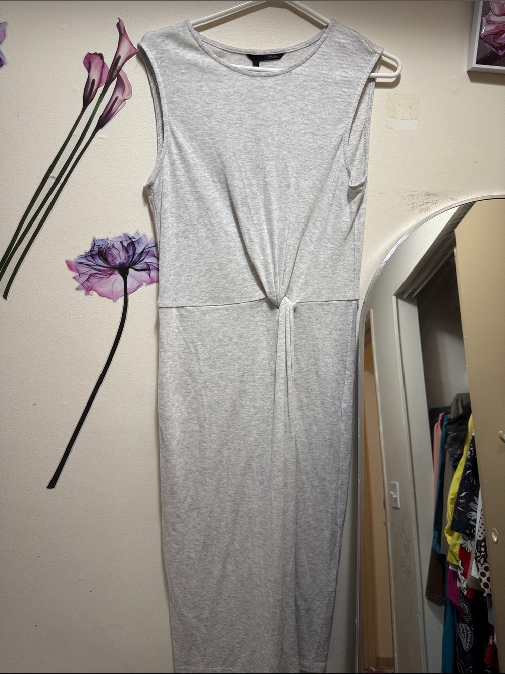 Obakki Light Gray Sleeveless Midi Dress with Front Knot